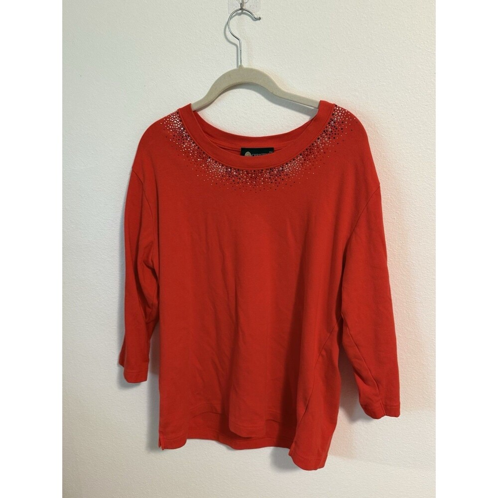 Christine Alexander Red Rhinestone Embellished Blouses Y2K Vintage Style Size XL - Picture 10 of 16